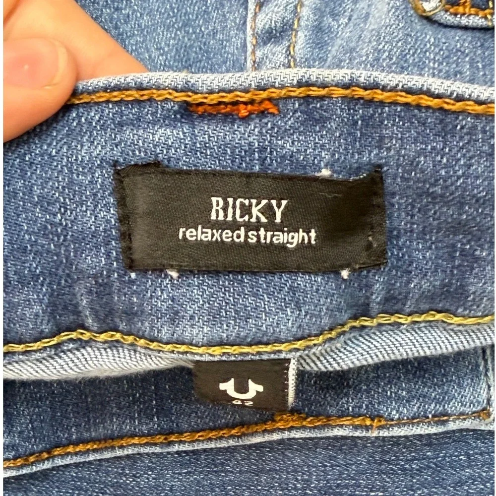True Religion‎ Ricky Relaxed Straight Jeans Mens 42 Medium Wash Blue Flap Pocket